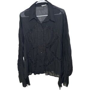 VTG Kaelyn Max Black Top Bell Sleeve Crinkle Fairycore Y2K 2000s Goth Vampire XL